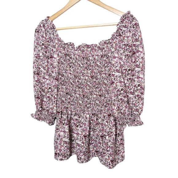 New with Tag Women's Max Studio Floral Smocked Bodice Long Sleeve Ruffle Blouse - Picture 7 of 16